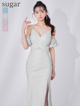 【IRMA/イルマ】2way/ パフスリーブ付き/ ビジュー/ パール/ キャミソール/ ラメニット/ スリット/ ロングドレス/ キャバドレス long[OF2A]