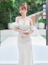 【IRMA/イルマ】2way/ パフスリーブ付き/ ビジュー/ パール/ キャミソール/ ラメニット/ スリット/ ロングドレス/ キャバドレス long[OF2A]