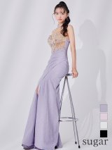 【IRMA/イルマ】ビジュー/ シースルー/ ホルターネック/ ラメニット/ ストレッチ/ ロングドレス/ キャバドレス long[OF2A]