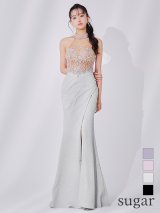 【IRMA/イルマ】ビジュー/ シースルー/ ホルターネック/ ラメニット/ ストレッチ/ ロングドレス/ キャバドレス long[OF2A]