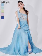 【IRMA/イルマ】ワンショルダー/ ラメニット/ フラワーレース/ ビーズ刺?/ スリット/ ショルダーリボン/ ロングドレス/ キャバドレス long[OF2A]