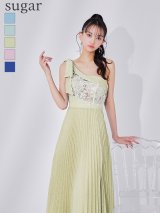【IRMA/イルマ】ワンショルダー/ ラメニット/ フラワーレース/ ビーズ刺繍/ スリット/ ショルダーリボン/ ロングドレス/ キャバドレス long[OF2A]