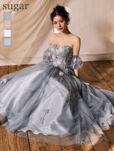 【JEAN MACLEAN/ジャンマクレーン】チュール/ ベア/ オフショル/ フラワー刺繍/ フレア/ パフスリーブ/ プリンセス/ ロングドレス/ キャバドレス long[OF2A]