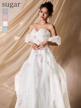 【JEAN MACLEAN/ジャンマクレーン】チュール/ ベア/ オフショル/ フラワー刺繍/ フレア/ パフスリーブ/ プリンセス/ ロングドレス/ キャバドレス long[OF2A]