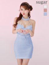 sugarオリジナルカラー・XSサイズあり【IRMA/イルマ】ホルターネック/ ビジュー/ 立体フラワー/ チェーン/ シースルー/ タイト/ ミニドレス/ キャバドレス[OF2A]