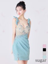 XSサイズあり【IRMA/イルマ】ショルダーリボン/ 刺繍/ ラメニット/ シアー/ キャミソール/ タック/ ストレッチ/ タイト/ ミニドレス/ キャバドレス[OF2A]