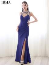 【IRMA/イルマ】キャミソール/ ビジュー/ シースルー/ スリット/ タック/ ストレッチ/ タイト/ ロングドレス/ キャバドレス long[OF2A]