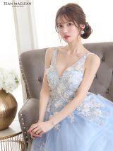 【JEAN MACLEAN/ジャンマクレーン】チュール/ レース/ フラワー刺繍/ Vネック/ フレア/ プリンセス/ ロングドレス/ キャバドレス long[OF2A]