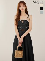 【予約商品/7月下旬発送予定】Lサイズあり【JEAN MACLEAN/ジャンマクレーン】ショルダーリボン/ キャミ/ ビジュー/ パール/ カットアウト/ ダイヤ柄/ フレア/ Aライン/ ミモレ丈/ ミディアムドレス/ キャバドレス[OF2A]