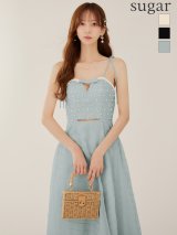 【予約商品/7月下旬発送予定】Lサイズあり【JEAN MACLEAN/ジャンマクレーン】ショルダーリボン/ キャミ/ ビジュー/ パール/ カットアウト/ ダイヤ柄/ フレア/ Aライン/ ミモレ丈/ ミディアムドレス/ キャバドレス[OF2A]