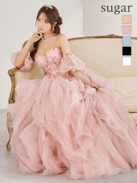 【JEAN MACLEAN/ジャンマクレーン】パフスリーブ/ オフショル/ ベア/ レース/ チュール/ シアー/ フレア/ プリンセス/ ロングドレス/ キャバドレス long[OF2A]