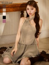 【予約商品/8月下旬発送予定】sugarオリジナルカラー・XSサイズあり【IRMA/イルマ】スカーフ風/ プリーツ/ シフォン/ メロウ/ ノースリーブ/ フレア/ ミニドレス/ キャバドレス[OF2A]