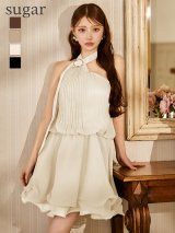 【予約商品/8月下旬発送予定】sugarオリジナルカラー・XSサイズあり【IRMA/イルマ】スカーフ風/ プリーツ/ シフォン/ メロウ/ ノースリーブ/ フレア/ ミニドレス/ キャバドレス[OF2A]