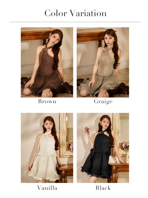 画像29: sugarオリジナルカラー・XSサイズあり【IRMA/イルマ】スカーフ風/ プリーツ/ シフォン/ メロウ/ ノースリーブ/ フレア/ ミニドレス/ キャバドレス[OF2A]