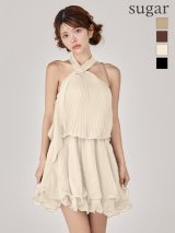【予約商品/8月下旬発送予定】sugarオリジナルカラー・XSサイズあり【IRMA/イルマ】スカーフ風/ プリーツ/ シフォン/ メロウ/ ノースリーブ/ フレア/ ミニドレス/ キャバドレス[OF2A]