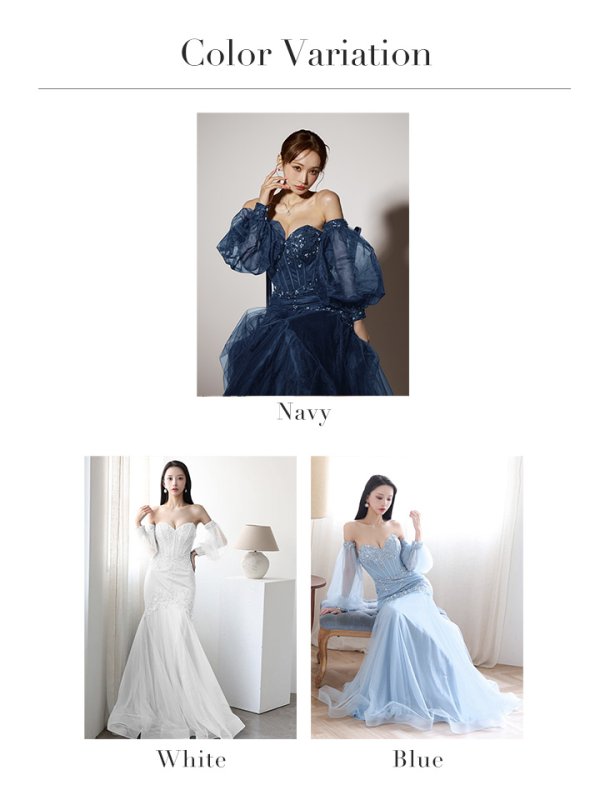 画像22: 【JEAN MACLEAN/ジャンマクレーン】2way/ 袖付き/ パフスリーブ/ オフショル/ ベア/ スパンコール刺繍/ チュール/ マーメイド/ ロングドレス/ キャバドレス long[OF2A]