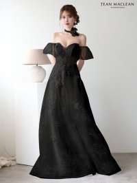 【JEAN MACLEAN/ジャンマクレーン】チョーカー・スリーブ付き/ マルチway/ フラワー刺繍/ オフショル/ ベア/ シアー/ フレア/ Aライン/ プリンセス/ ロングドレス/ キャバドレス long[OF2A]