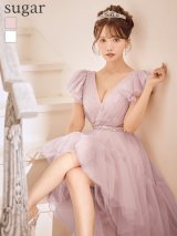 【予約商品/9月下旬-10月上旬発送予定】【IRMA/イルマ】フリルスリーブ/ ウエストシアー/ ビジュー/ チュール/ Vネック/ プリンセス/ ロングドレス/ キャバドレス long[OF2A]