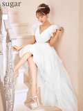 【IRMA/イルマ】フリルスリーブ/ ウエストシアー/ ビジュー/ チュール/ Vネック/ プリンセス/ ロングドレス/ キャバドレス long[OF2A]