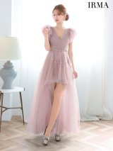 【予約商品/9月下旬-10月上旬発送予定】【IRMA/イルマ】フリルスリーブ/ ウエストシアー/ ビジュー/ チュール/ Vネック/ プリンセス/ ロングドレス/ キャバドレス long[OF2A]