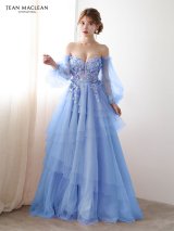 【予約商品/9月下旬-10月上旬発送予定】【JEAN MACLEAN/ジャンマクレーン】2way/ 長袖/ パフスリーブ/ シアー/ レース/ 花柄刺繍/ 立体フラワー/ スパンコール/ ティアード/ フレア/ プリンセス/ ロングドレス/ キャバドレス long[OF2A]