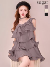 【予約商品/11月上旬発送予定】XSサイズあり【IRMA/イルマ】リボンチョーカー付き/ ワンショル/ メロウ/ シフォン/ パール/ ビジュー/ フレア/ ミニドレス/ キャバドレス[OF2A]