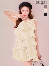 【予約商品/11月上旬発送予定】XSサイズあり【IRMA/イルマ】リボンチョーカー付き/ ワンショル/ メロウ/ シフォン/ パール/ ビジュー/ フレア/ ミニドレス/ キャバドレス[OF2A]