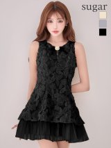 XSサイズあり【IRMA/イルマ】リボンブローチ付き/ 立体フラワー/ チュールフリル/ ノースリーブ/ フレア/ ミニドレス/ キャバドレス[OF2A]【一部予約商品/10月下旬発送予定】