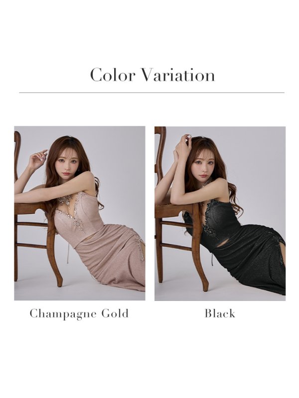 画像17: 【IRMA/イルマ】ビジュー刺繍/ ラメ/ ホルターネック/ シアー/ カットアウト/ スリット/ タイト/ ロングドレス/ キャバドレス long[OF2A]