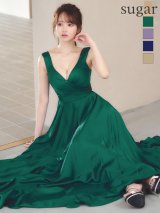 【予約商品/10月下旬発送予定】【JEAN MACLEAN/ジャンマクレーン】サテン/ ワンカラー/ Vネック/ バストタック/ ノースリーブ/ フレア/ ロングドレス/ キャバドレスlong[OF2A]
