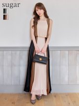 【JEAN MACLEAN/ジャンマクレーン】シフォン/ メロウ/ プリーツ/ マルチカラー/ ノースリーブ/ フレア/ ワンピース/ ロングドレス/ キャバドレスlong[OF2A]