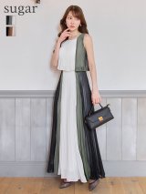 【JEAN MACLEAN/ジャンマクレーン】シフォン/ メロウ/ プリーツ/ マルチカラー/ ノースリーブ/ フレア/ ワンピース/ ロングドレス/ キャバドレスlong[OF2A]