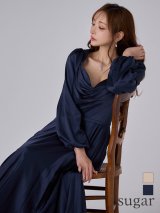 【予約商品/10月下旬-11月上旬発送予定】Lサイズあり【JEAN MACLEAN/ジャンマクレーン】サテン/ バストドレープ/ シンプル/ ワンカラー/ 谷間魅せ/ ロングスリーブ/ ロングドレス/ キャバドレスlong[OF2A]