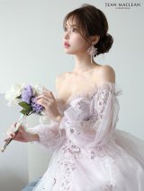 【JEAN MACLEAN/ジャンマクレーン】 2way/ 長袖/ パフスリーブ/ ベア/ シアー/ レース/ フラワー刺繍/ フレア/ プリンセス/ ロングドレス/ キャバドレス long[OF2A]