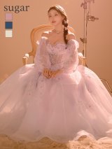 【JEAN MACLEAN/ジャンマクレーン】 2way/ 長袖/ パフスリーブ/ ベア/ シアー/ レース/ フラワー刺繍/ フレア/ プリンセス/ ロングドレス/ キャバドレス long[OF2A]