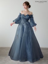 【JEAN MACLEAN/ジャンマクレーン】 2way/ 長袖/ パフスリーブ/ ベア/ シアー/ レース/ フラワー刺繍/ フレア/ プリンセス/ ロングドレス/ キャバドレス long[OF2A]