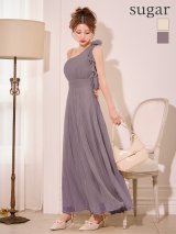 【予約商品/11月下旬発送予定】【JEAN MACLEAN/ジャンマクレーン】ワンショル/ シフォン/ プリーツ/ メロウ/ ショルダーチェーン/ フレア/ ロングドレス/ キャバドレスlong[OF2A]