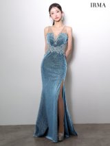 【予約商品/11月下旬発送予定】【IRMA/イルマ】ラメニット/ ビーズ刺繍/ ビジュー/ シアー/ ストレッチ/ ノースリーブ/ スリット/ ロングドレス/ キャバドレス long[OF2A]