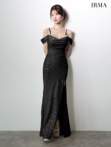 【IRMA/イルマ】スパンコール/ ラメニット/ オフショル/ キャミソール/ タイト/ スリット/ ロングドレス/ キャバドレス long[OF2A]