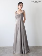 【JEAN MACLEAN/ジャンマクレーン】サテン/ ショルダーリボン/ キャミソール/ バストドレープ/ Aライン/ フレア/ ロングドレス/ キャバドレスlong[OF2A]