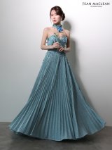 【JEAN MACLEAN/ジャンマクレーン】チョーカー付き/ ラメ/ プリーツ/ 立体フラワー/ ベア/ フレア/ Aライン/ プリンセス/ ロングドレス/ キャバドレス long[OF2A]
