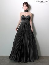 【JEAN MACLEAN/ジャンマクレーン】チョーカー付き/ ラメ/ プリーツ/ 立体フラワー/ ベア/ フレア/ Aライン/ プリンセス/ ロングドレス/ キャバドレス long[OF2A]