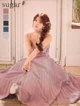 【JEAN MACLEAN/ジャンマクレーン】チョーカー付き/ ラメ/ プリーツ/ 立体フラワー/ ベア/ フレア/ Aライン/ プリンセス/ ロングドレス/ キャバドレス long[OF2A]