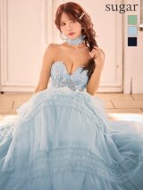 【JEAN MACLEAN/ジャンマクレーン】チョーカー付き/ 立体フラワー/ 刺繍/ シアー/ ベア/ ティアードフリル/ Aライン/ フレア/ プリンセス/ ロングドレス/ キャバドレス long[OF2A]