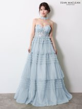 【JEAN MACLEAN/ジャンマクレーン】チョーカー付き/ 立体フラワー/ 刺繍/ シアー/ ベア/ ティアードフリル/ Aライン/ フレア/ プリンセス/ ロングドレス/ キャバドレス long[OF2A]