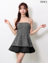 XSサイズあり【IRMA/イルマ】ビジュー/ リボンチョーカー/ キャミソール/ チュール/ フレア/ ミニドレス/ キャバドレス[OF2A]