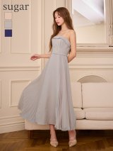 XSサイズあり【JEAN MACLEAN/ジャンマクレーン】サイドプリーツ/ キャミソール/ シフォン/ ハイウエスト切り替え/ ワンカラー/ Aライン/ フレア/ ワンピース/ ミディアムドレス/ キャバドレス[OF2A]