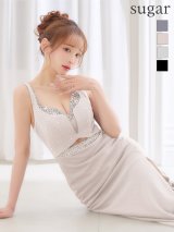 【IRMA/イルマ】パール/ ラメニット/ ラインストーン/ ノースリーブ/ ウエストカット/ スリット/ タイト/ ロングドレス/ キャバドレス long[OF2A]