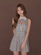 【予約商品/10月下旬発送予定】【ROBE de FLEURS/ローブドフルール】千鳥/ チェック/ ニット/ カラー/ フレア/ ミニドレス/ キャバドレス[OF08]