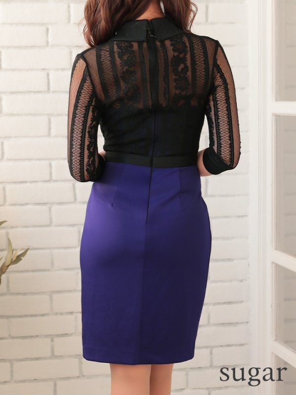 画像10: XLサイズあり【Alice/アリス】襟付きデザイン/ 五分袖/ レース/ タイト/ ミディアム丈/ミニドレス/ キャバドレス【HC03】